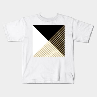 Black White Geometric Gold Stripes Modern Design Kids T-Shirt